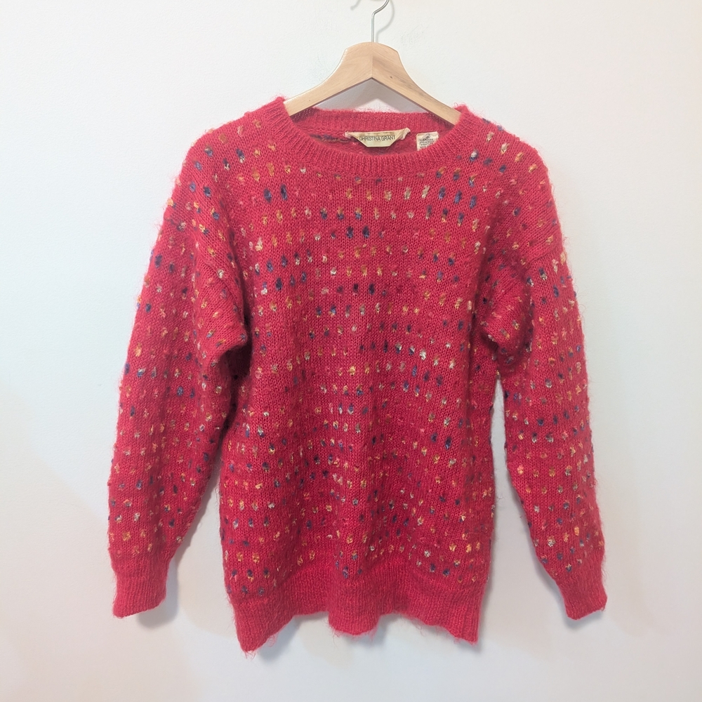 Christina Grant Mohair Blend Rainbow Polka Dot Cozy Hot Pink Vintage Sweater S